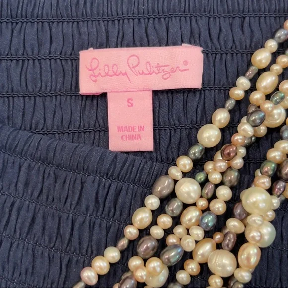 Lilly Pulitzer Navy Blue Strapless Silk Finish Maxi Dress Size Small - Picture 2 of 16